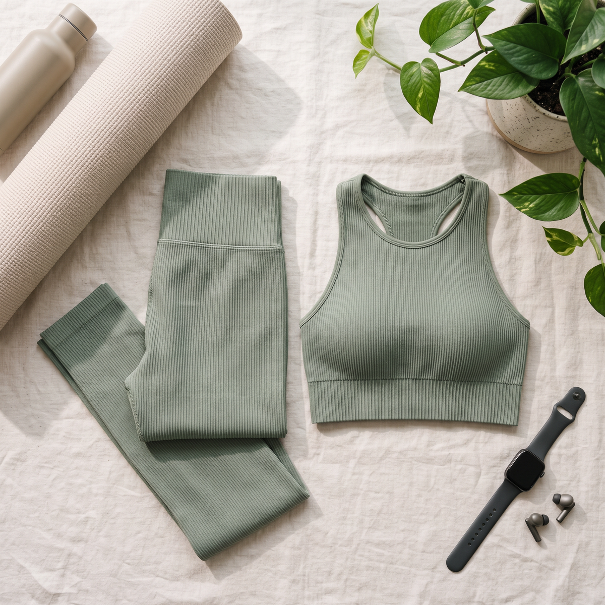 Seamless gym set flat lay