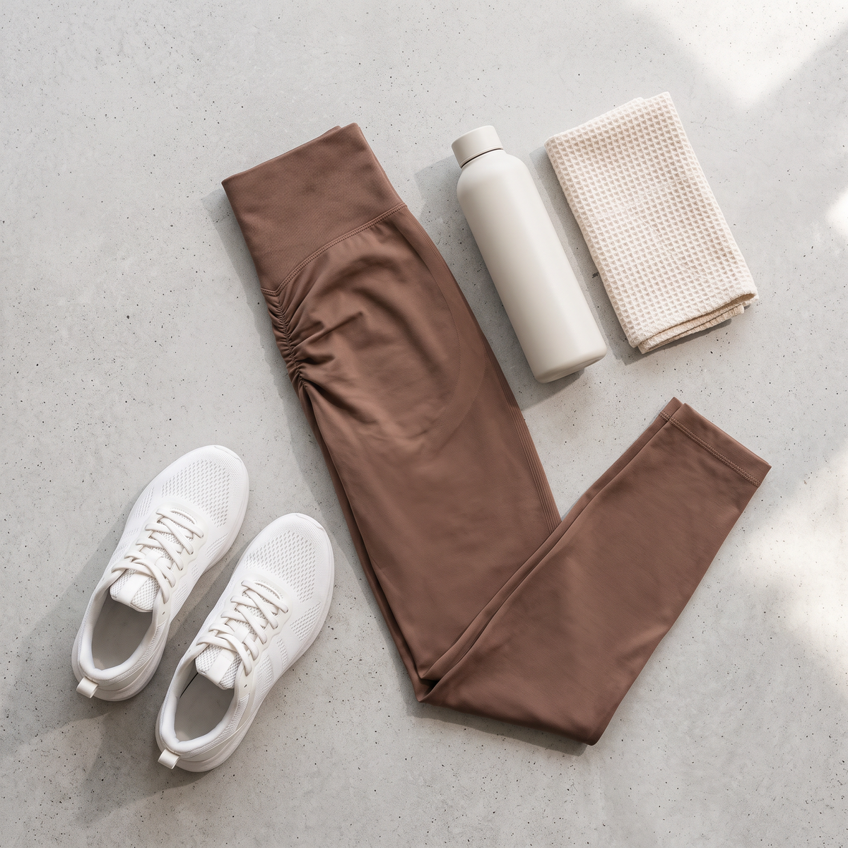Scrunch leggings flat lay with gym essentials