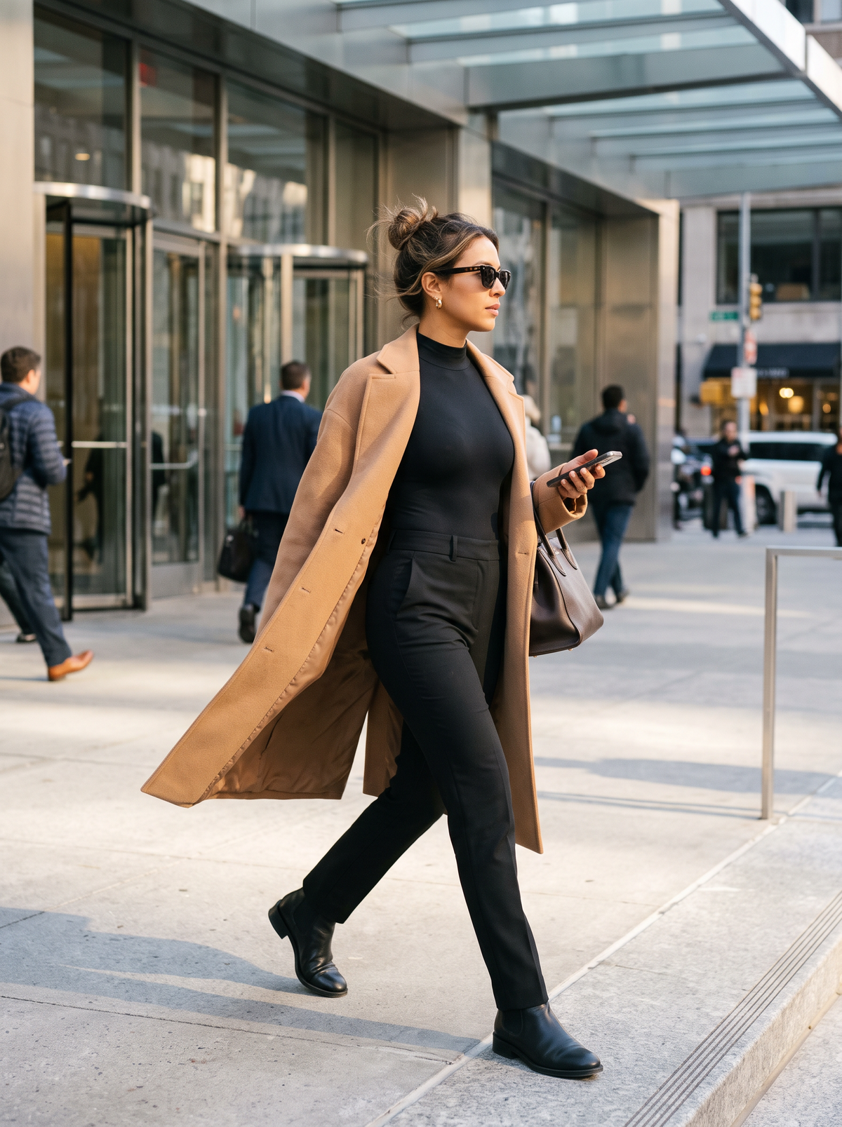 Sculpt Seamless Bodysuit styled with a camel coat