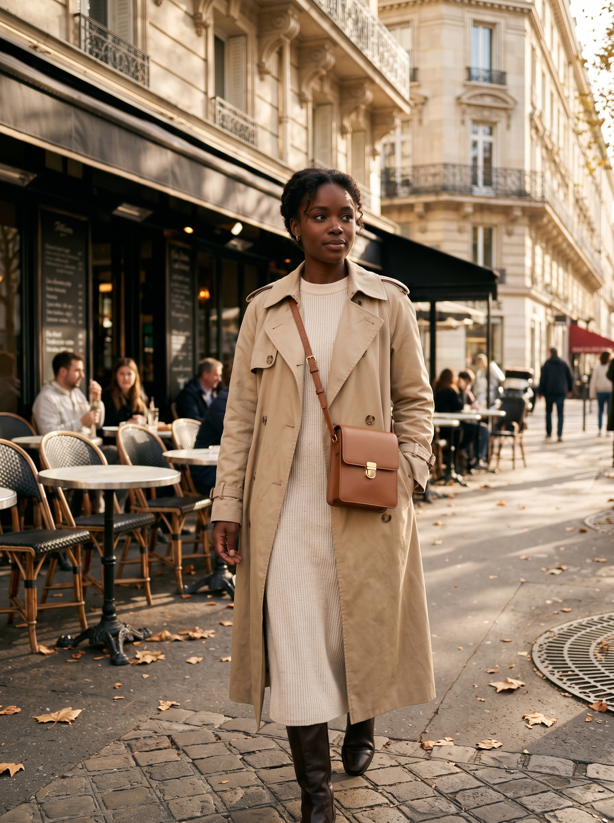 Woman wearing the mini flap crossbody bag